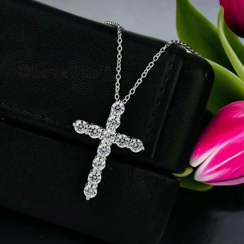 2.5mm Diamond Brilliant Cut Cross Pendant Necklace - Picture 4 of 17